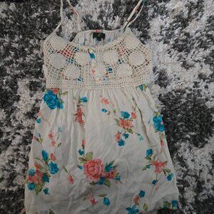 G21 Floral Lace Trim Cami | Small | Pink & Coral Summer Tank